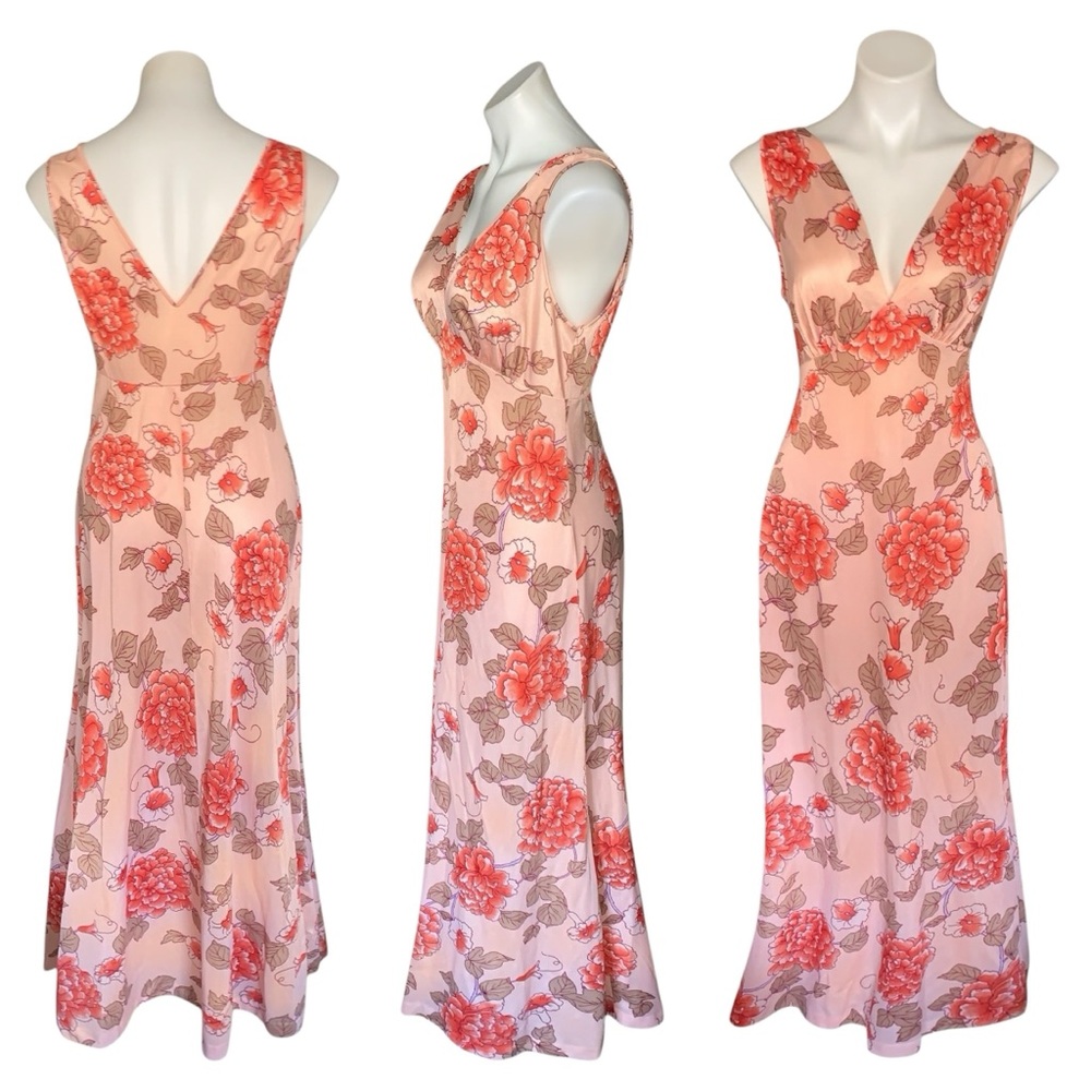v i n t a g e :: Set Floral Long Satin Nylon Peignoir Slip Dress Robe - Picture 5 of 16